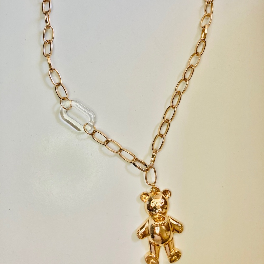 Gold teddy bear necklace